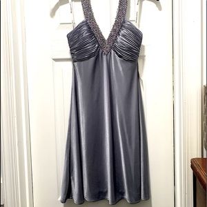 Morgan & Co *Silver* Satin Silky Cocktail Formal Dress